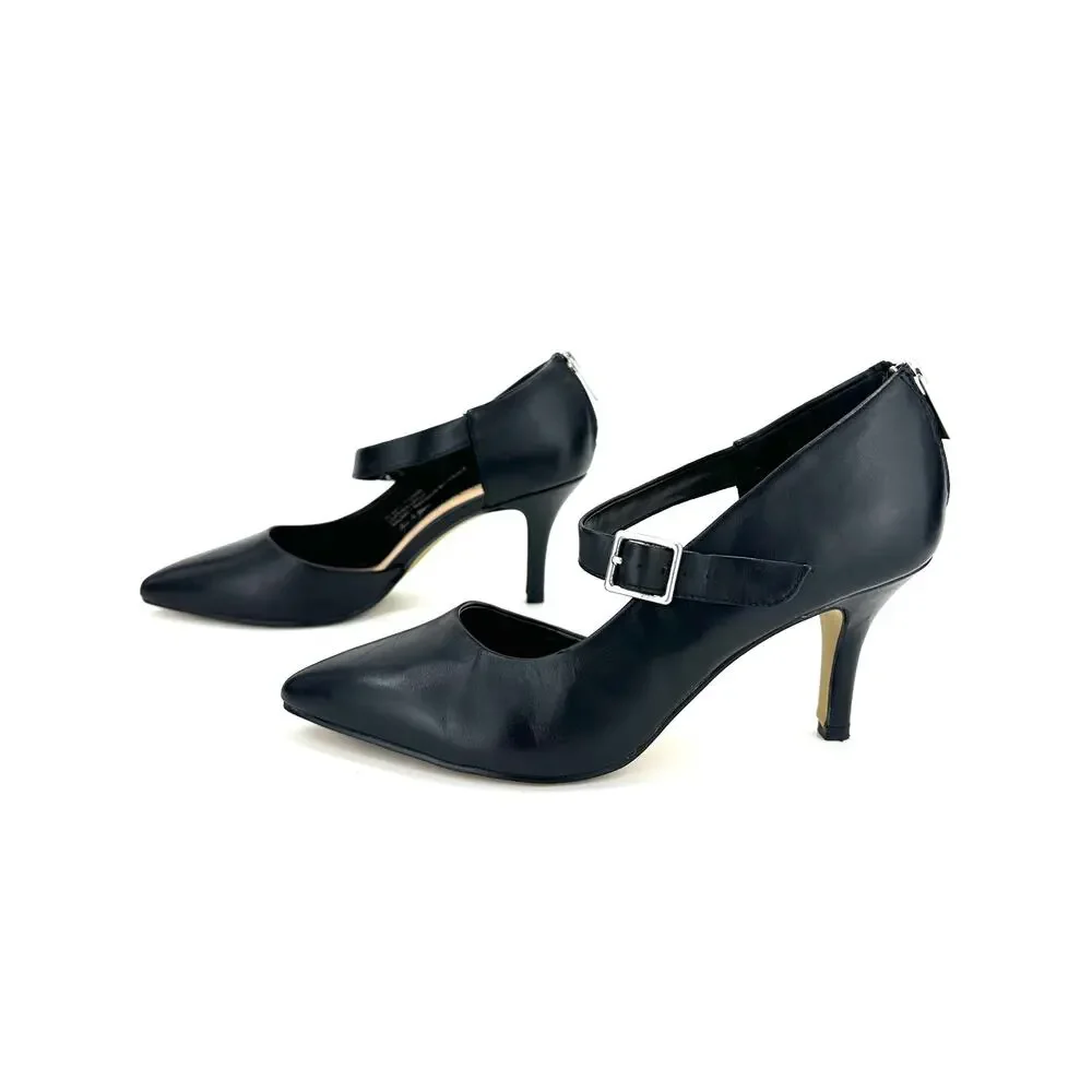 Bella Vita D'Orsay Pump Size 7.5WW Black Leather Stiletto Heel Padded Adjustable
